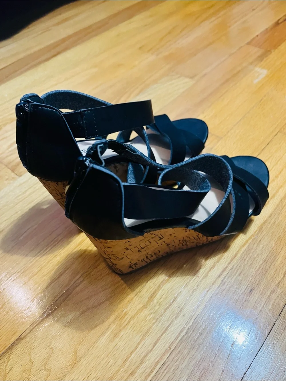 BAMBOO Black Crisscross Wedge Sandals